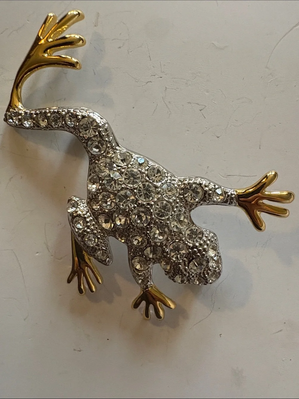 Crystal-Encrusted Frog Brooch in Gold and Silver - Brand